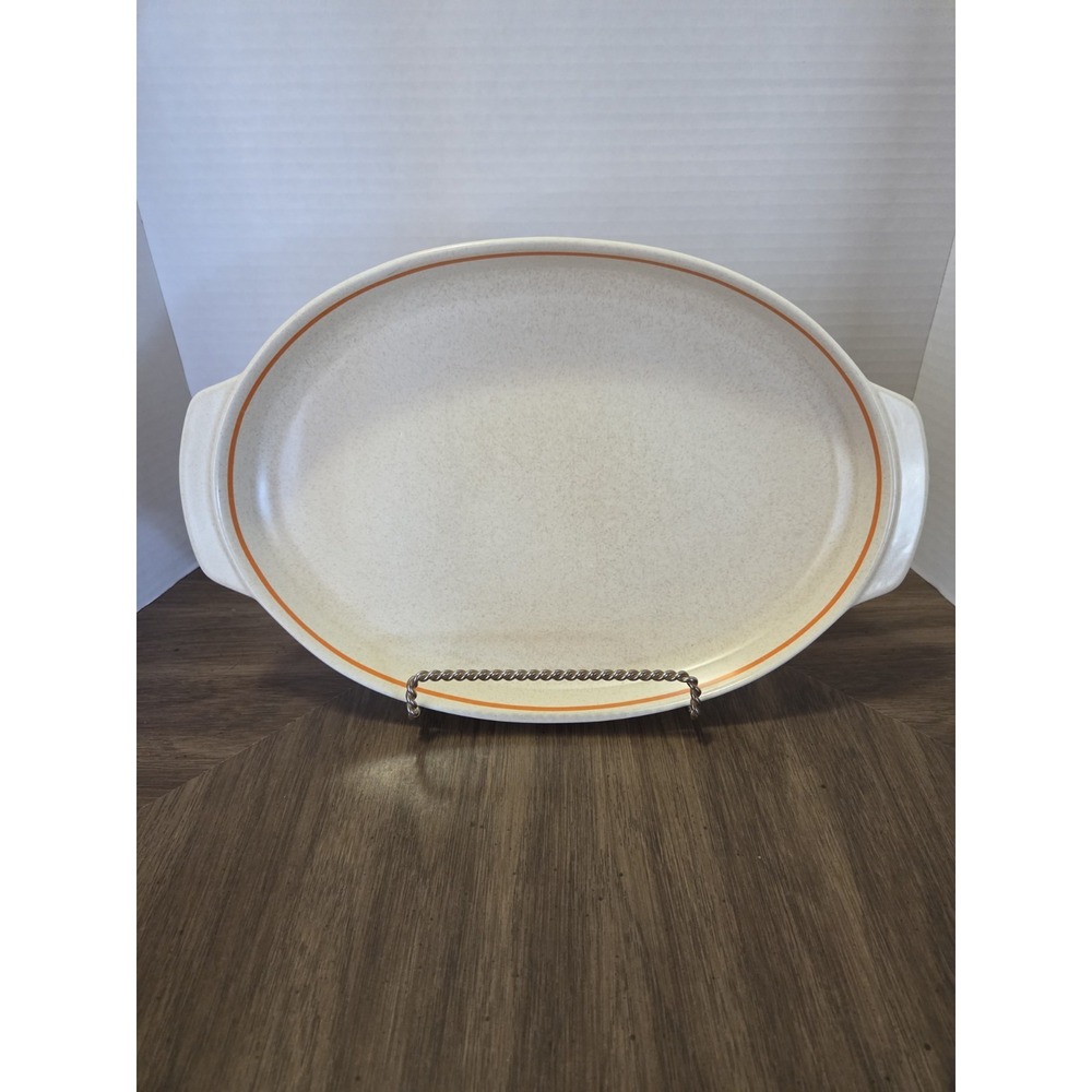 Lenox Temper-Ware Fire Flower Oval Platter 15 x 10 Beige Orange Rim Safe